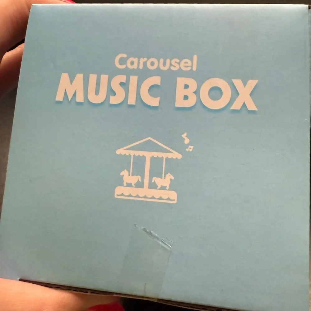 Blue Carousel Music Box Horses Merry Go Round LED lights Birthday Gift NEW